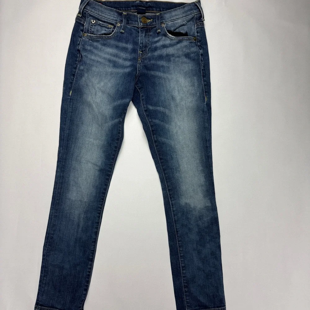 True Religion Cameron Slim Boyfriend Jeans Womens Medium Wash Denim Fits 28x27
